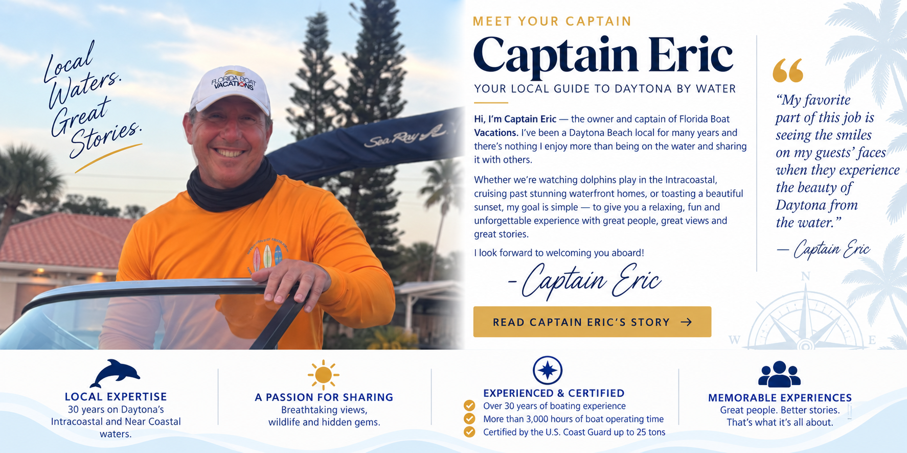 Captain Eric of Florida Boat Vacations smiling aboard a boat
